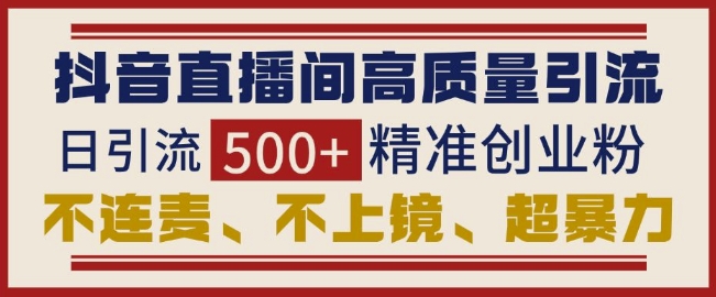 抖音直播间引流创业粉，无需连麦、不用上镜、超暴力，日引流500+高质量精准创业粉-桀创项目掘金社