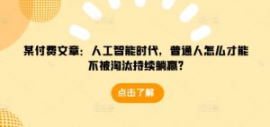 某付费文章：人工智能时代，普通人怎么才能不被淘汰持续躺赢?-桀创项目掘金社
