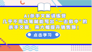 AI杀手文案训练营:几乎不用动笔就能写出“一击必中”的杀手文案,来大幅提升销售额!-桀创项目掘金社