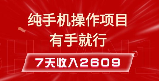 纯手机操作的小项目，有手就能做，7天收入2609+实操教程【揭秘】-桀创项目掘金社