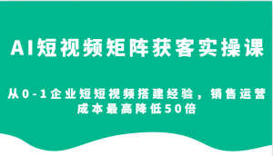 AI短视频矩阵获客实操课，从0-1企业短短视频搭建经验，销售运营成本最高降低50倍-桀创项目掘金社