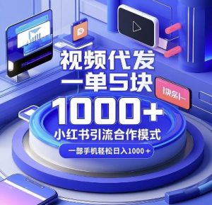 视频代发，一单5块，小红书引流合作模式，一部手机轻松日入多张【揭秘】-桀创项目掘金社