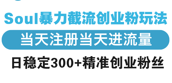 Soul暴力截流创业粉玩法，当天注册当天进流量，日稳定300+精准创业粉丝-桀创项目掘金社