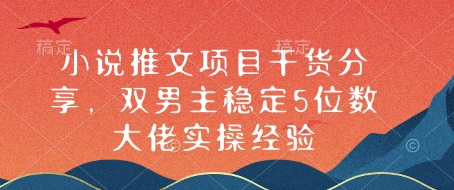 小说推文项目干货分享，双男主稳定5位数大佬实操经验-桀创项目掘金社