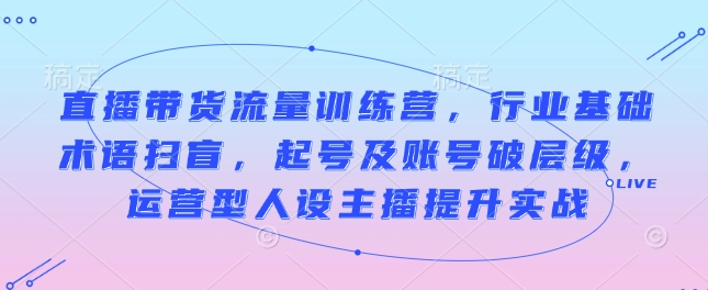 直播带货流量训练营，行业基础术语扫盲，起号及账号破层级，运营型人设主播提升实战-桀创项目掘金社