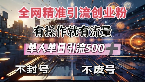 全网独家引流创业粉，有操作就有流量，单人单日引流500+，不封号、不费号-桀创项目掘金社