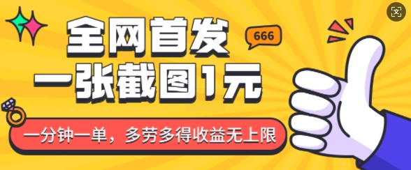 全网首发，一张截图1块钱，一分钟一单，多劳多得，收益无上限-桀创项目掘金社