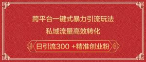 跨平台一键式暴力引流玩法,私域流量高效转化日引流300 +精准创业粉-桀创项目掘金社