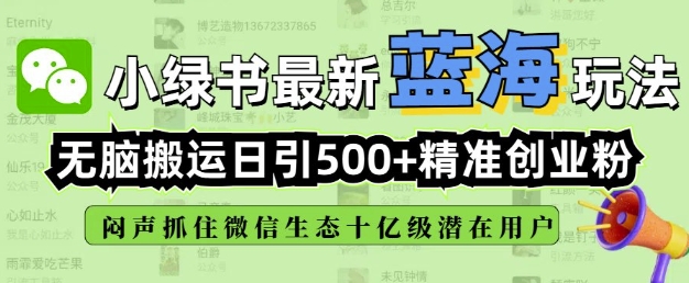 小绿书无脑搬运引流，全自动日引500精准创业粉，微信生态内又一个闷声发财的机会-桀创项目掘金社