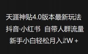 天涯神贴4.0版本最新玩法，抖音·小红书自带人群流量，新手小白轻松月入过W-桀创项目掘金社