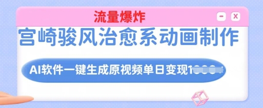 宫崎骏风治愈系动画制作，AI软件一键生成原创视频流量爆炸，单日变现多张，详细实操流程-桀创项目掘金社