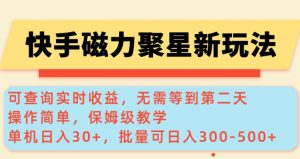 快手磁力新玩法，可查询实时收益，单机30+，批量可日入3到5张【揭秘】-桀创项目掘金社