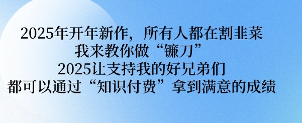 2025年开年新作，所有人都在割韭菜，我来教你做“镰刀” 2025让支持我的好兄弟们都可以通过“知识付费”拿到满意的成绩【揭秘】-桀创项目掘金社