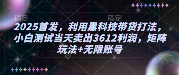 2025首发，利用黑科技带货打法，小白测试当天卖出3612利润，矩阵玩法+无限账号【揭秘】-桀创项目掘金社