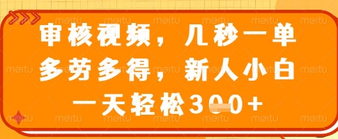 审核视频，几秒一单，多劳多得，新人小白一天轻松3张【揭秘】-桀创项目掘金社
