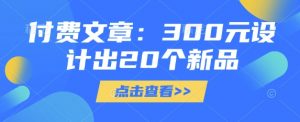 付费文章：300元设计出20个新品-桀创项目掘金社
