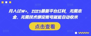 月入过W+，2025最新平台红利，无需本金、无需技术绑定账号就能自动收米-桀创项目掘金社