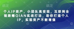 个人IP资产，小团队高变现，互联网全链路赚QIAN实战打法，助你打造个人IP，实现资产不断增值-桀创项目掘金社