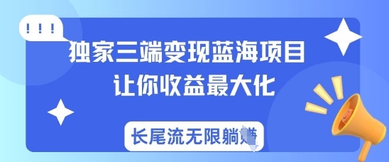 独家三端变现蓝海项目，让你收益最大化，长尾流无限躺挣-桀创项目掘金社