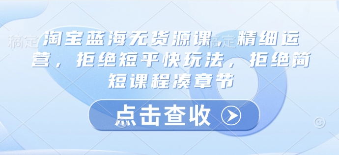 淘宝蓝海无货源课，精细运营，拒绝短平快玩法，拒绝简短课程凑章节-桀创项目掘金社