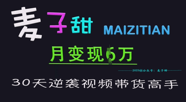 麦子甜30天逆袭视频带货高手，单月变现6W加特训营-桀创项目掘金社