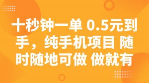 十秒钟一单 0.5元到手,纯手机项目 随时随地可做 做就有-桀创项目掘金社