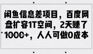 闲鱼信息差项目，百度网盘扩容1T空间，2天收益1k+，人人可做0成本-桀创项目掘金社
