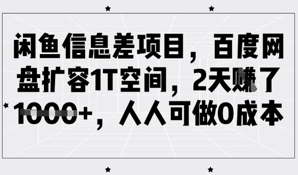 闲鱼信息差项目，百度网盘扩容1T空间，2天收益1k+，人人可做0成本-桀创项目掘金社