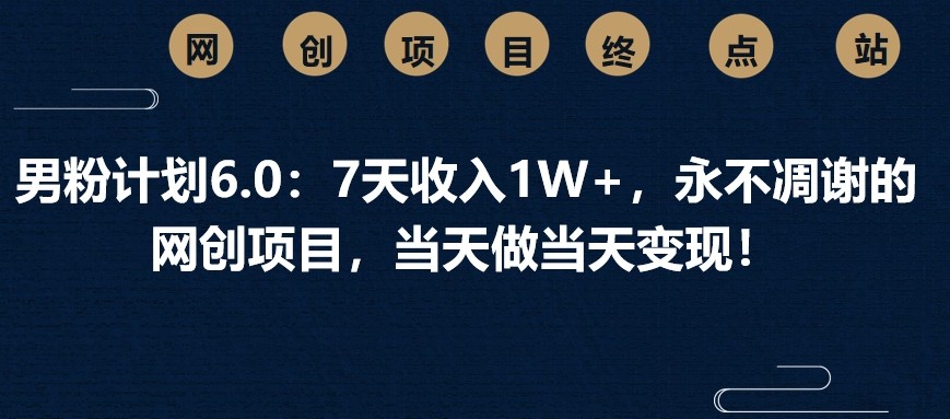 男粉计划6.0：7天收入1W+，永不凋谢的网创项目，当天做当天变现！-桀创项目掘金社