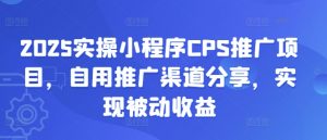 2025实操小程序CPS推广项目,自用推广渠道分享,实现被动收益-桀创项目掘金社