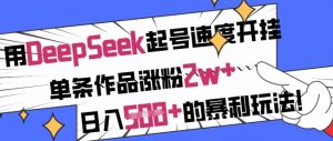 用DeepSeek起号速度开挂，单条作品涨粉2w+，日入5张+的暴利玩法-桀创项目掘金社