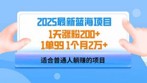 2025蓝海项目 1天涨粉200+ 1单99 1个月2万+-桀创项目掘金社