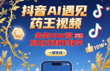 抖音AI遇见药王视频，条条10W赞，快速起千粉万粉号，傻瓜式制作教学-桀创项目掘金社