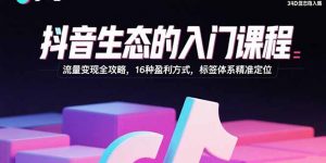 抖音生态的入门课程：流量变现全攻略，16种盈利方式，标签体系精准定位-桀创项目掘金社