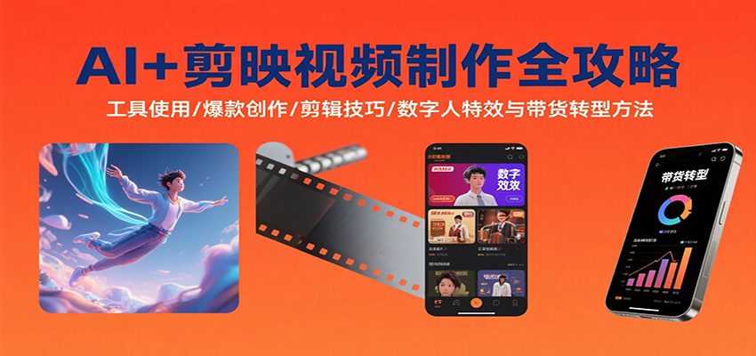 AI+剪映视频制作全攻略：工具使用/爆款创作/剪辑技巧/数字人特效与带货转型方法-桀创项目掘金社