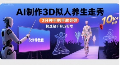 Ai制作3D拟人养生走秀，3分钟手把手教会你，快速起千粉万粉号-桀创项目掘金社