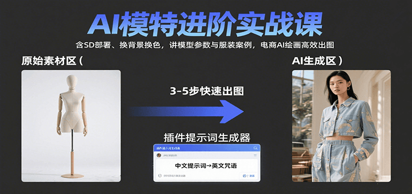 AI模特进阶实战课：含SD部署、换背景换色，讲模型参数与服装案例，电商AI绘画高效出图-桀创项目掘金社