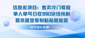 信息差项目：售卖冷门教程单人单号日收9张纯利基本就是复制粘贴就能做-桀创项目掘金社