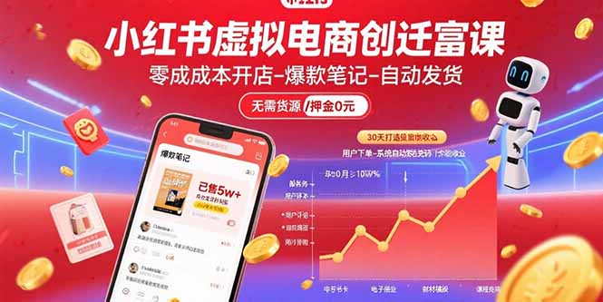 小红书虚拟电商创富课：零成本开店/爆款笔记/自动发货,30天打造被动收入-桀创项目掘金社