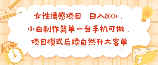 女性情感项目 小白制作简单一台手机可做 项目模式后续自然升大客单 日入6张-桀创项目掘金社