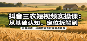 抖音三农短视频实操课：从基础认知、定位拆解到内容创作、拍摄剪辑及数据复盘投放-桀创项目掘金社