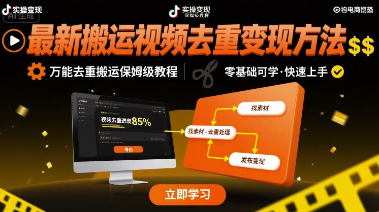 最新搬运视频去重变现方法，万能去重搬运保姆级教程-桀创项目掘金社