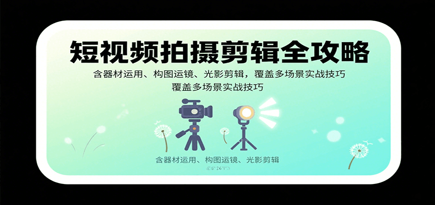 短视频拍摄剪辑全攻略：含器材运用、构图运镜、光影剪辑，覆盖多场景实战技巧-桀创项目掘金社