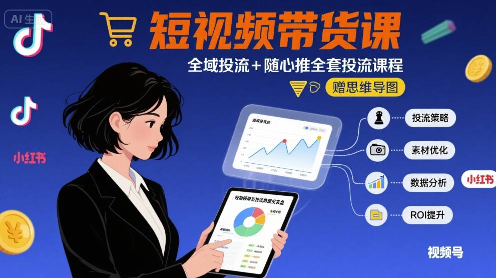 最新短视频带货课，全域投流+随心推全套投流课程+思维导图-桀创项目掘金社