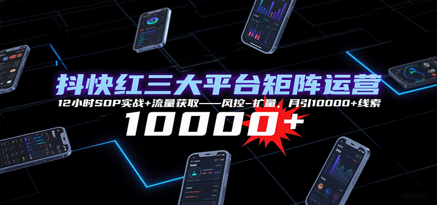 抖快红三大平台矩阵运营，12小时SOP实战+流量获取-风控-扩量，月引10000+线索-桀创项目掘金社