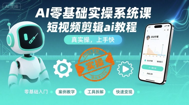 AI零基础实操系统课，短视频剪辑ai教程，真实操，上手快-桀创项目掘金社