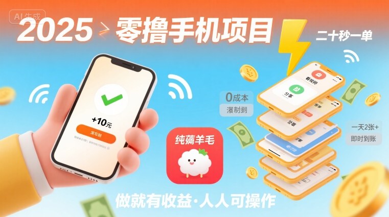 2025年零撸手机项目，二十秒一单，纯薅羊毛 一天2张+做就有-桀创项目掘金社
