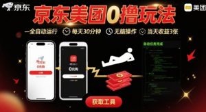 京东美团平台最新0撸玩法，全自动挂G，每天30分钟，无脑操作，当天收益3张【揭秘】-桀创项目掘金社