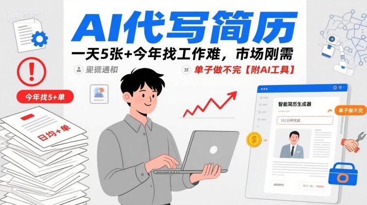AI代写简历，一天5张+今年找工作难，市场刚需，单子做不完【附AI工具】-桀创项目掘金社