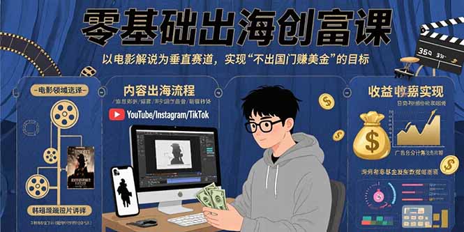 零基础出海创富课：以电影解说为垂直赛道，实现不出国门赚美金的目标-桀创项目掘金社